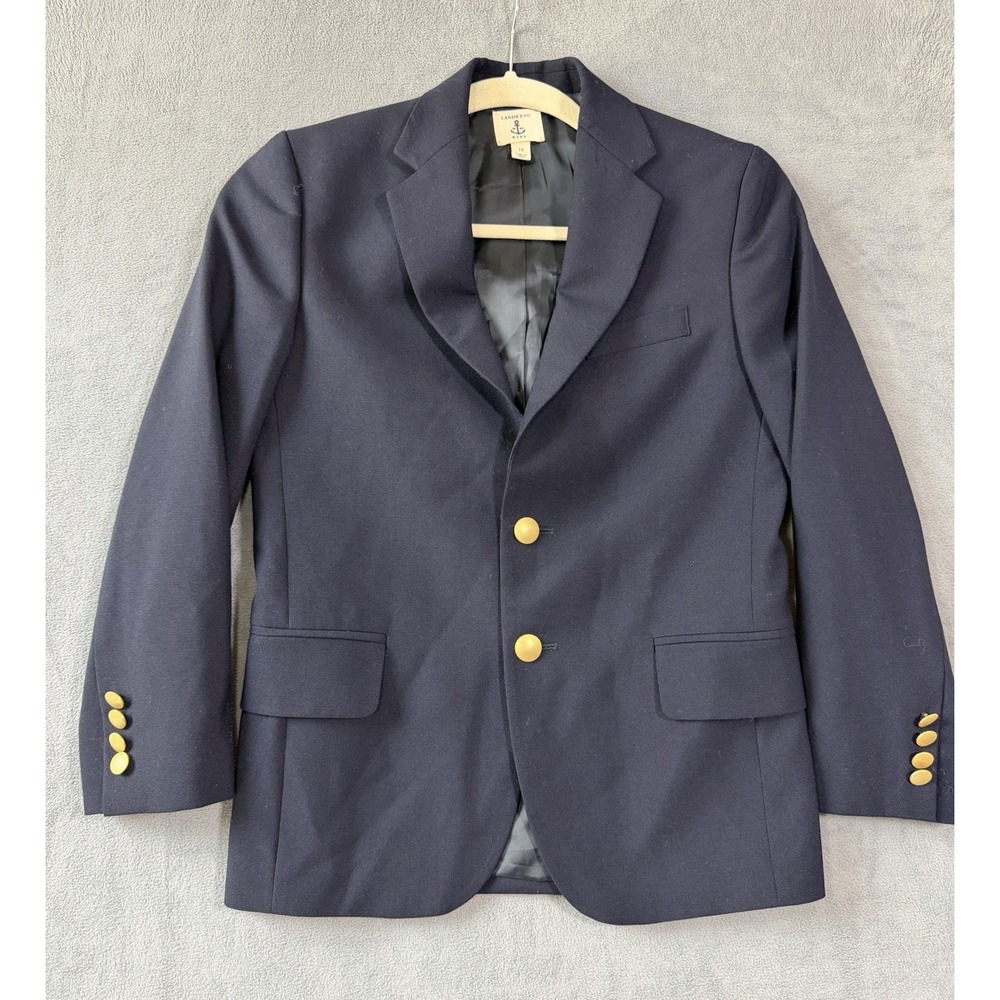 Kids Boys Lands' End School Uniform Hopsack Navy Blazer Size 10 Academia